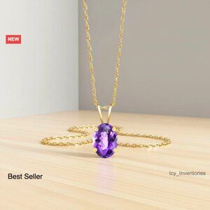 14K Yellow Gold Oval Gemstone Pendant Necklace Elegant Minimal Chic
